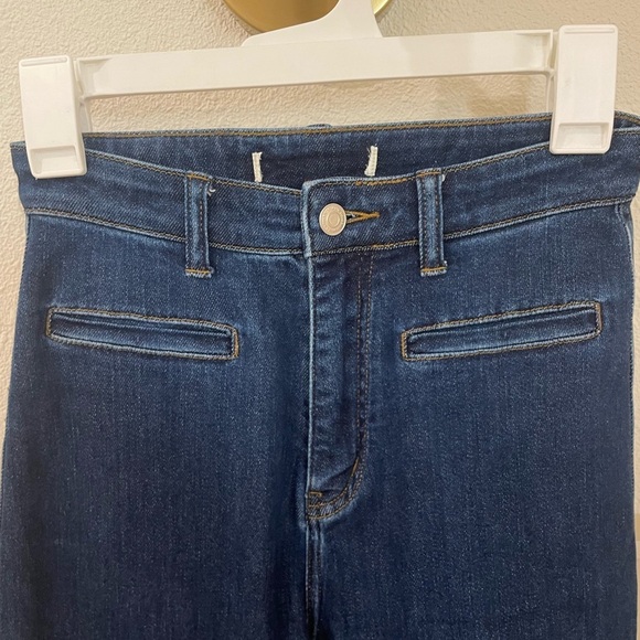 Women’s Simple Retro Wide Leg Flare Dark Wash Jeans Size 0 - Picture 4 of 14